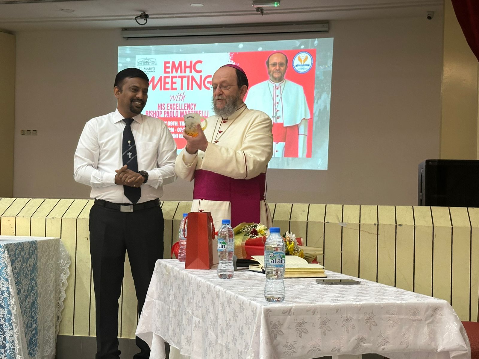 Arockiaraj Arockiam with Bishop Paolo Martinelli at an EMHC meeting